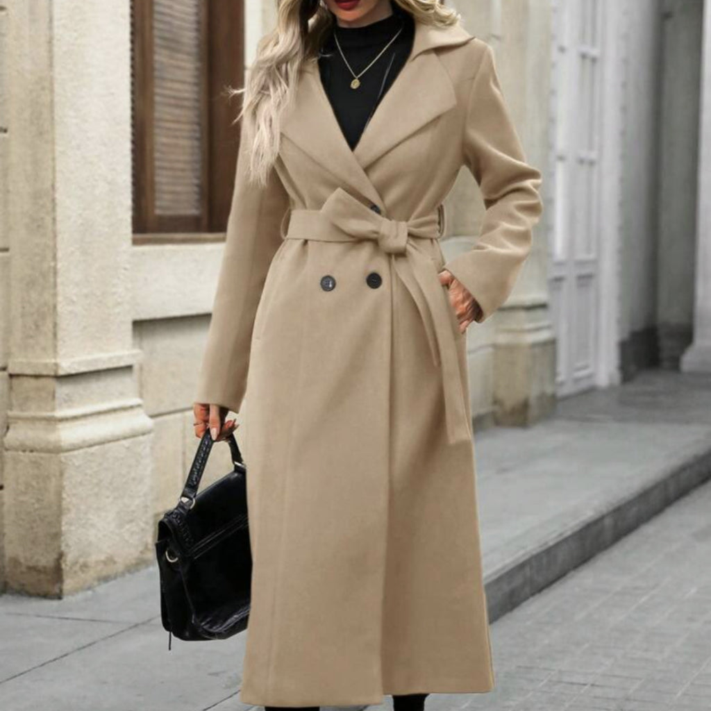 Manteau de laine Lapel d'arrivée avec cravate et double-brassed Design