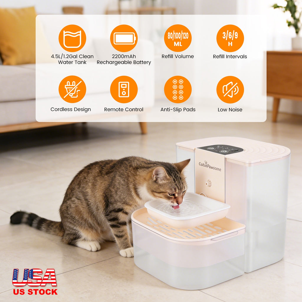 1Pc Smart Pet Fontaine d'eau Distributeur automatique d'eau pour chat 4.5L Chien rechargeable sans fil