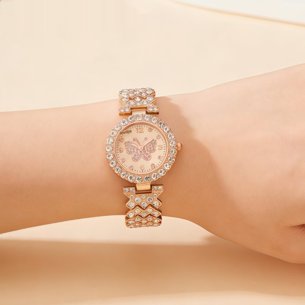 Femmes Butterfly-Design Diamond-Embellished Fashion Quartz Watch