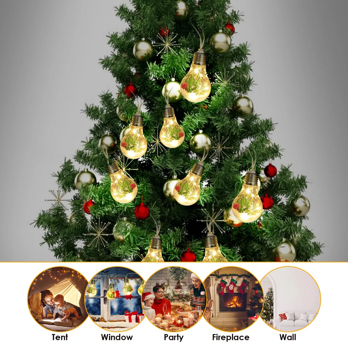 13.78FT Noël Snow Globe chaîne de lumière batterie alimenté 10 ampoules LED intérieure Noël Li