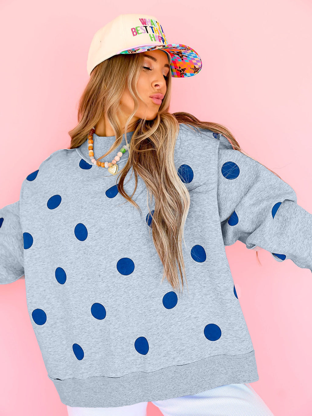 Femmes Relaxed-fit Casual Polka-dot Imprimé Mock-neck Sweatshirt
