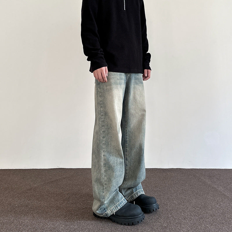 Jeans Denim Lavés Dénudés Hommes Style Vintage Loose-fit