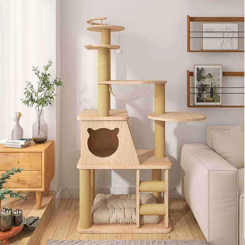 Bois massif Tout-en-un arbre de chat épargnant l'espace