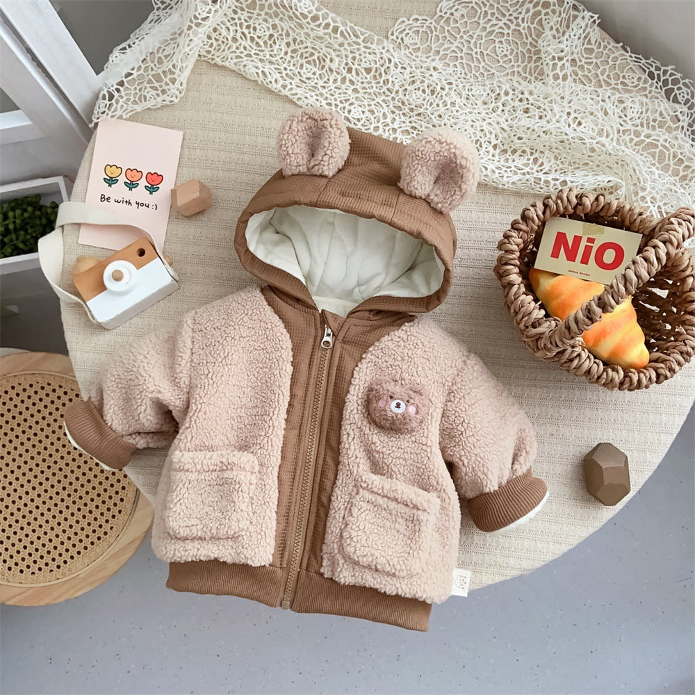 Veste d'hiver pour enfants Mignon ours plus velours de style coréen