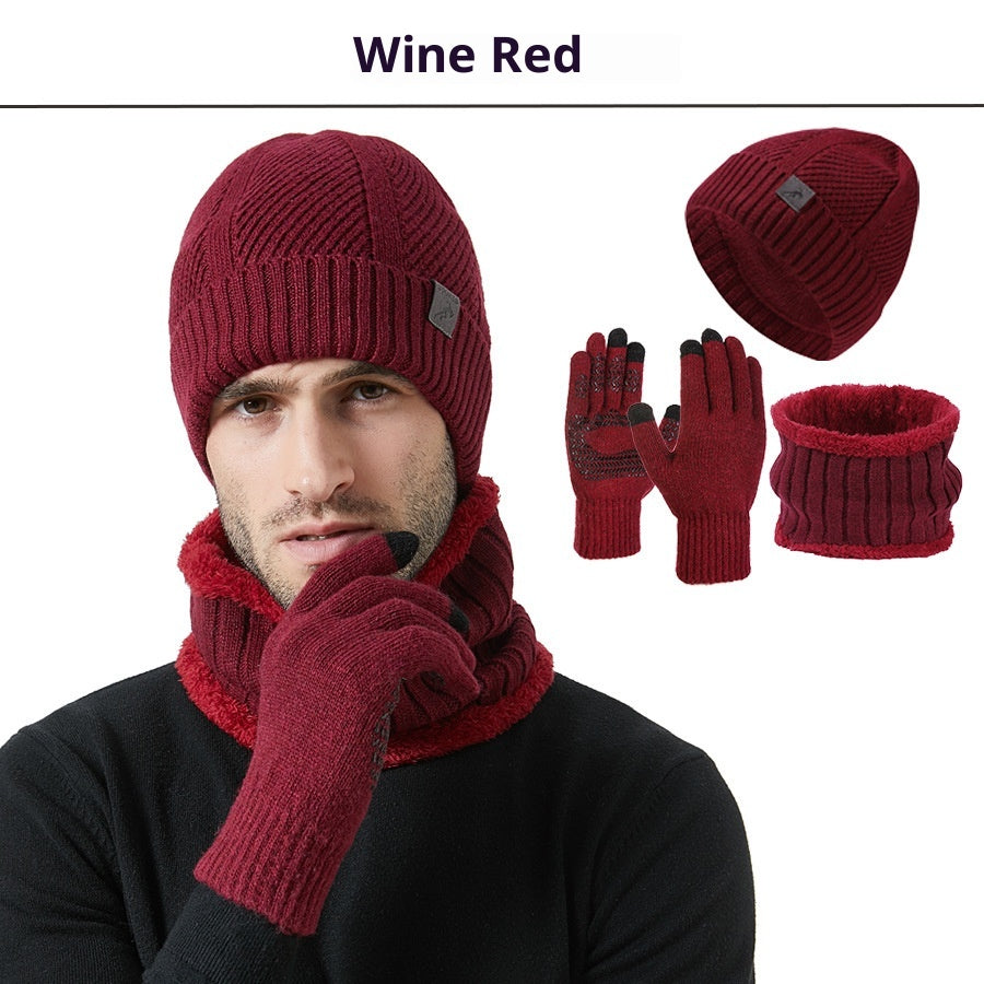 Gants d'écharpe de chapeau homme épais d'hiver Ensemble de trois pièces