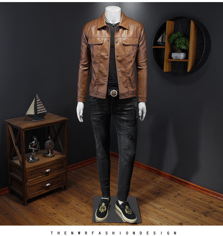 Manteau en cuir à manches longues pour homme