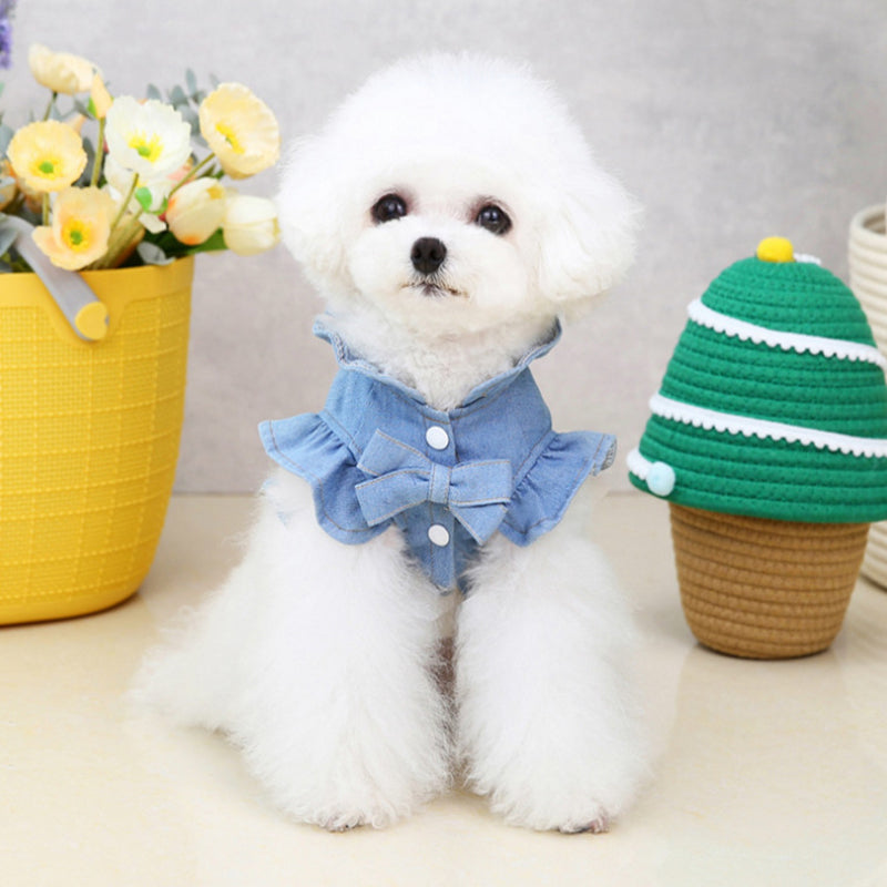 Animaux de compagnie Jeans Robe Habillement Dog Ruffles Vest Pet Harness Denim Robe Puppy Bleu Jeans Vêtements