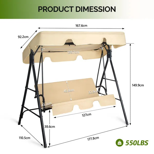 68x43x60 Inch Khaki KD Modèle avec Coussin Canopy Fer Oxford Tissu 250kg Couloir en fer