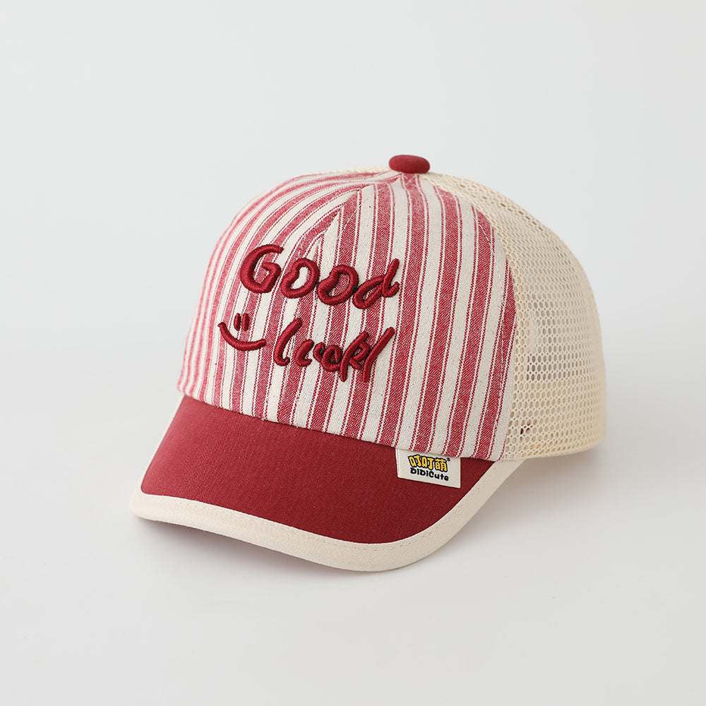 Casquette de baseball rayée pour hommes et femmes avec lettres brodées Bonne chance sur le Bo