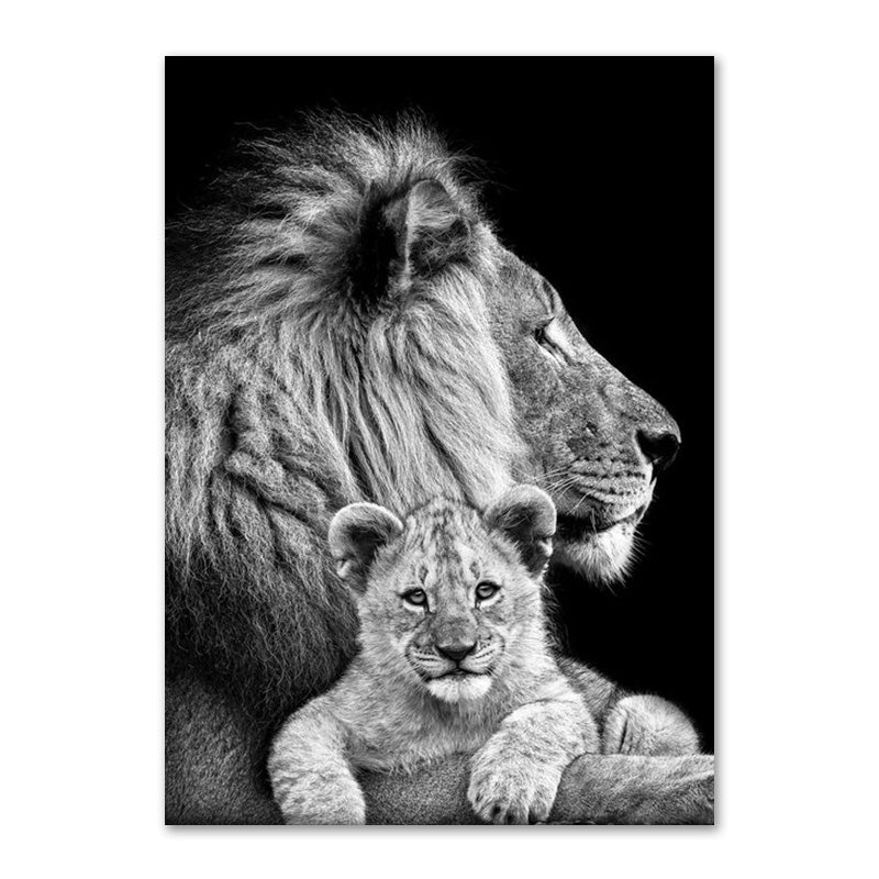 Affiche de la famille Lion noir et blanc