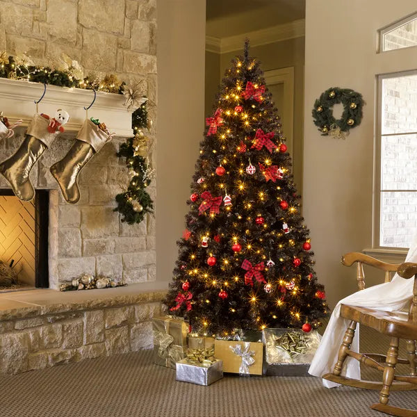 7.5 FT Arbre de Noël artificiel avec bricolage 350 lumières LED blanches chaudes