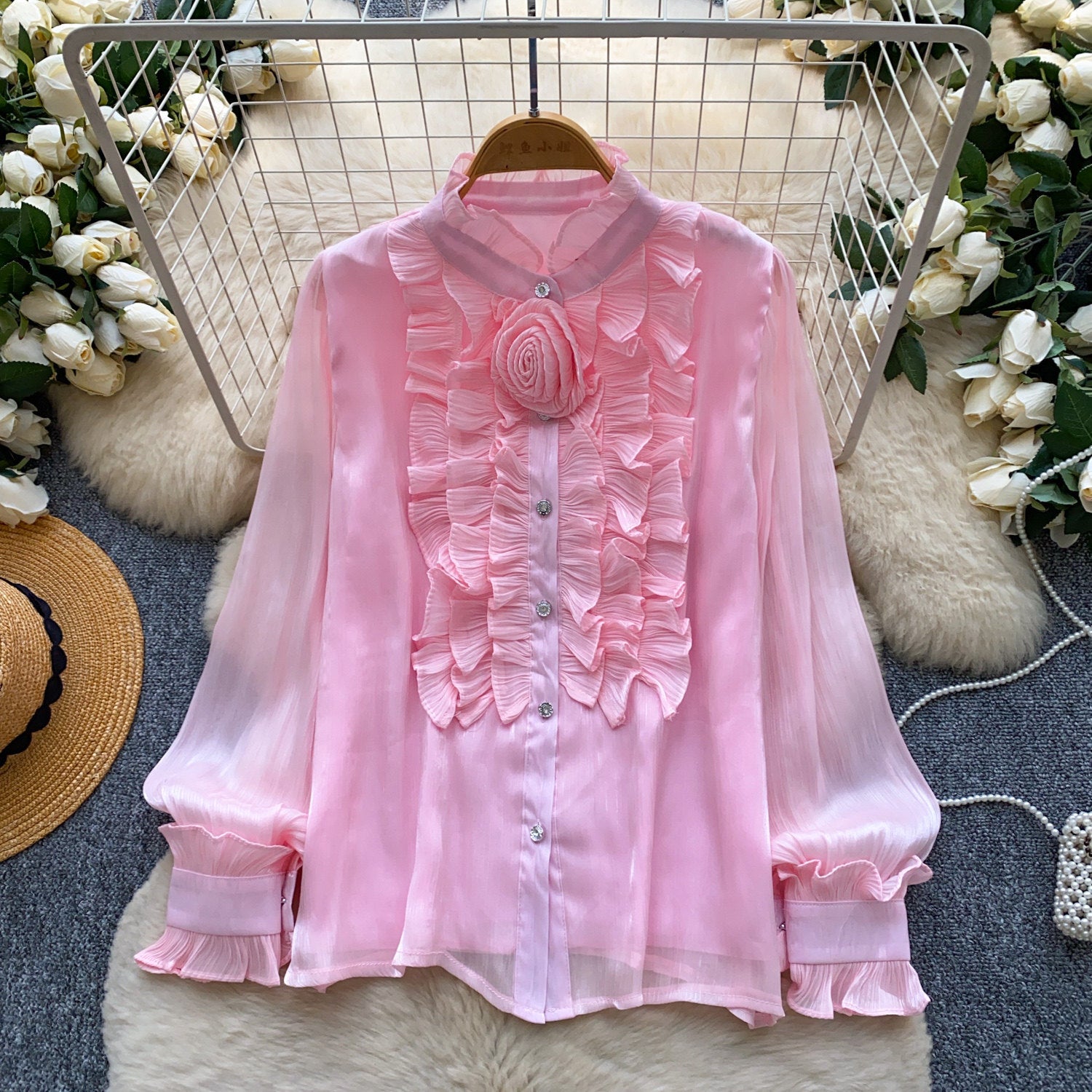 Blouse florale tridimensionnelle de style doux