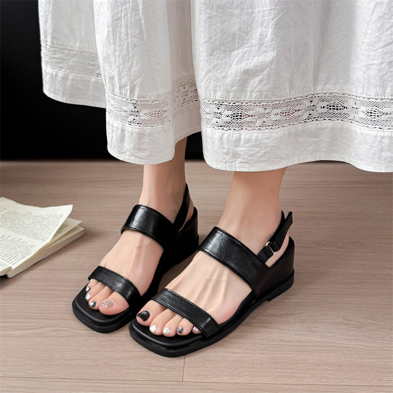 Femmes Minimalist Dual Wide Strap Slingback plat Sandales correspondant Casual Daily