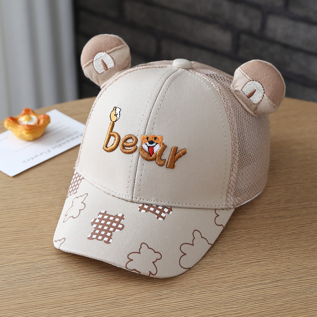 Oreilles de dessin animé Broded Bear Casquette enfant en tissu net