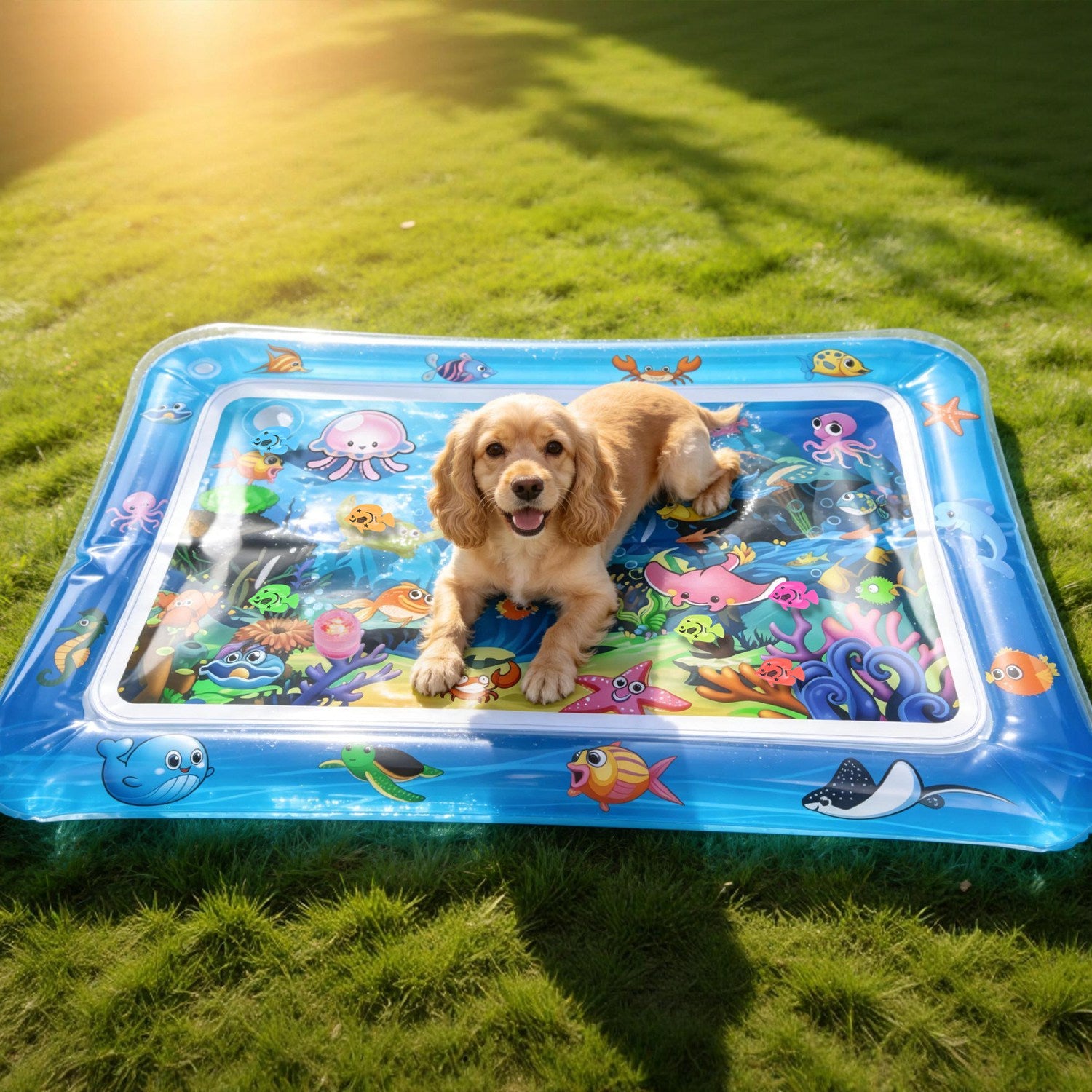 Mat d'eau chat interactif de jeu sensoriel avec des jouets flottants de poisson LED couleur changeant ligh