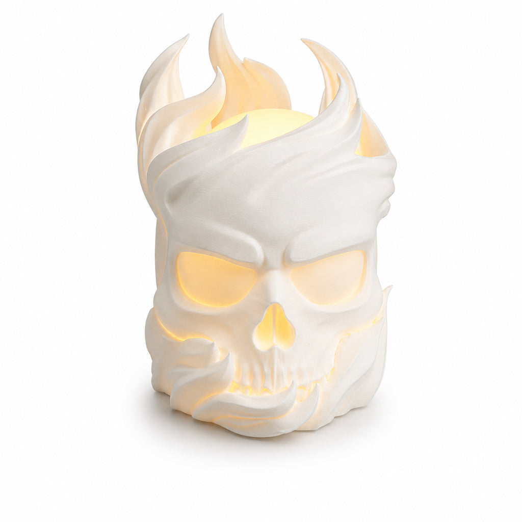 Lampe de table 3D imprimée de crâne de flamme