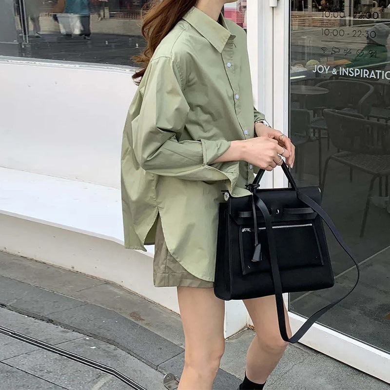 Printemps Automne manches longues mince chemise et PU veste deux pièces ensemble