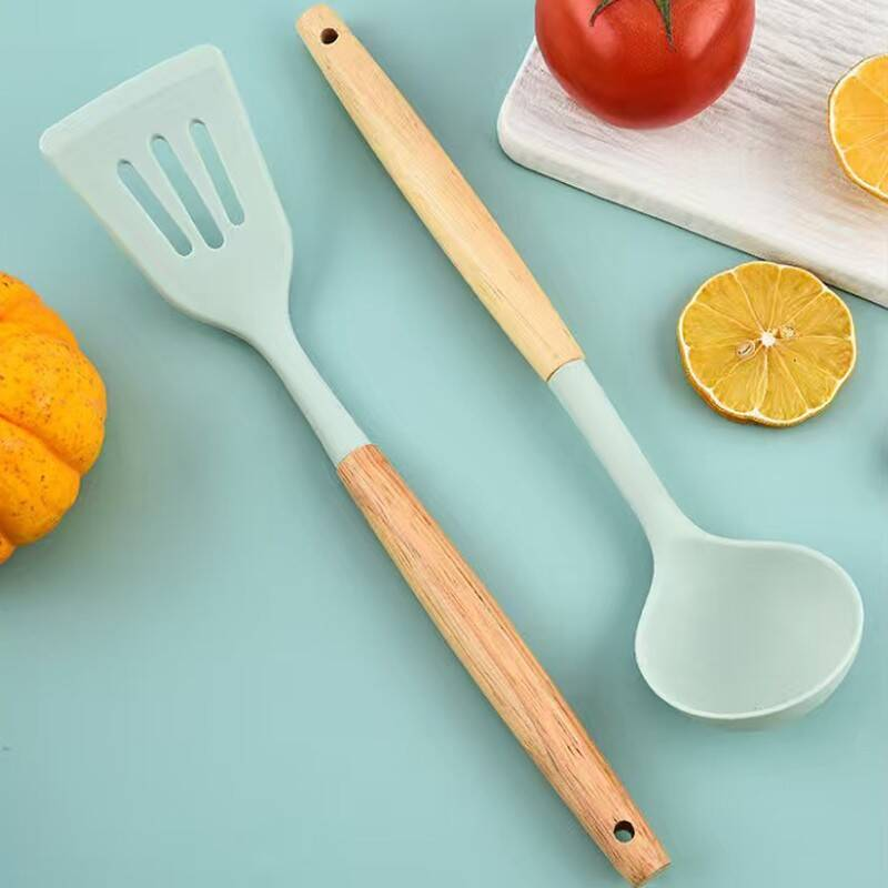 Ustensile de cuisine ensemble 12 PCS Silicone outils de cuisine avec poignée en bois
