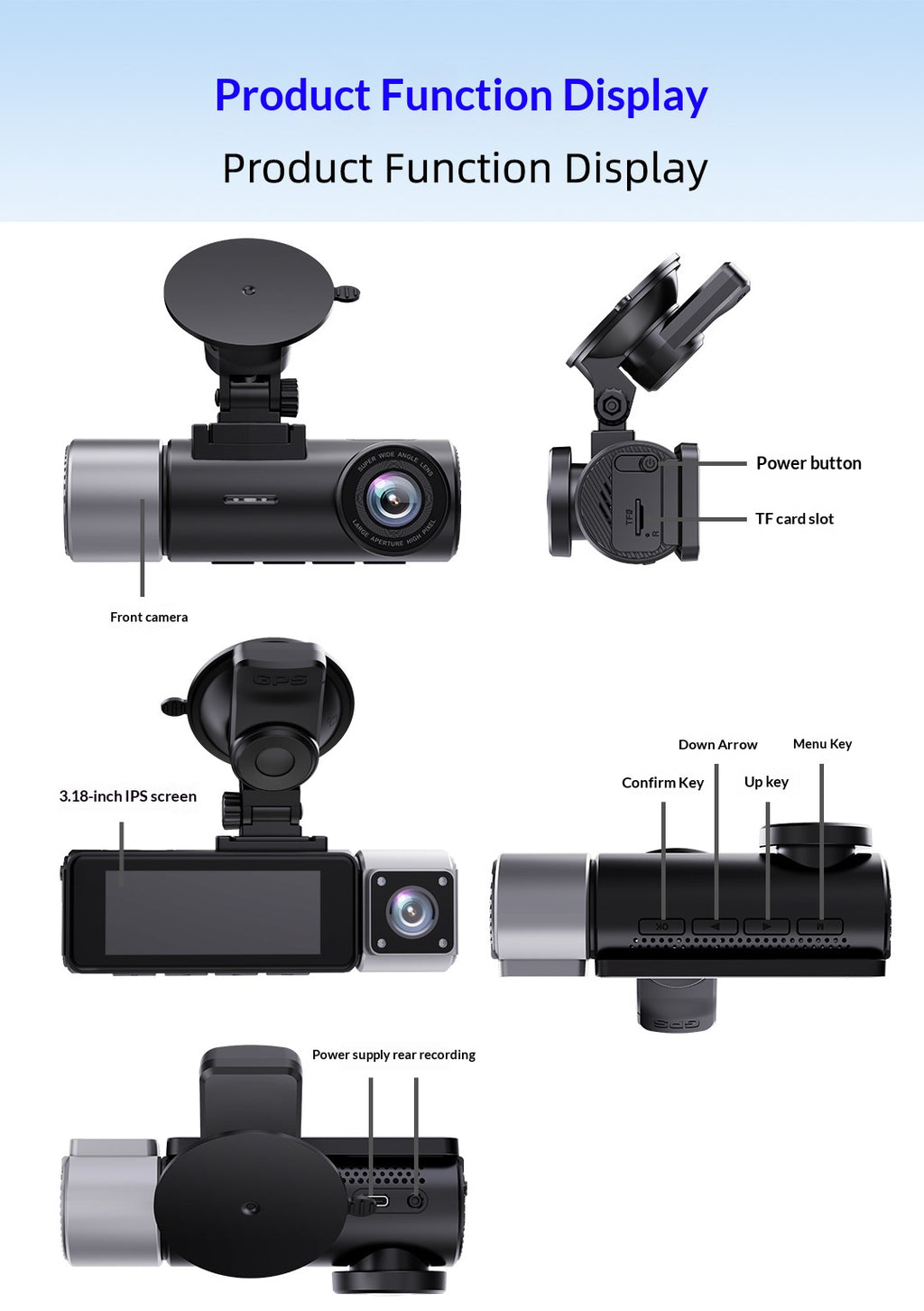 Caméra Dash 3-en-1 4K haute définition avec capacités d'enregistrement arrière et avant