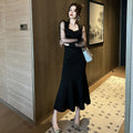 Style français Collier carré Robe longue pour femmes Hepburn Style Elégant Socialite Puff Mesh