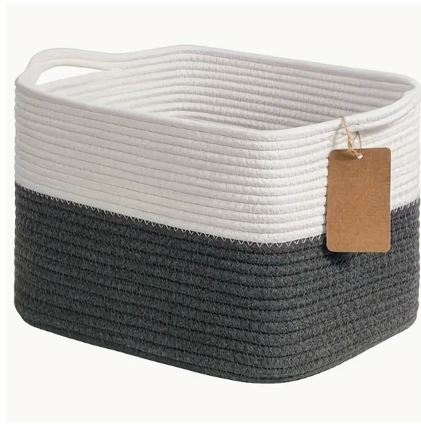 Corde de coton panier de stockage-blanc et gris profond-1 pièce