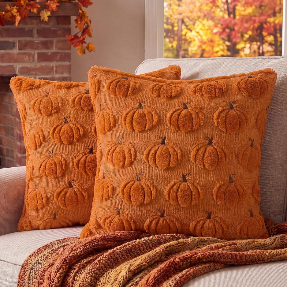 Softalker Couvertures d'oreiller à l'automne 18x18 Ensemble de 2 - Coussin décoratif de citrouille orange rouille