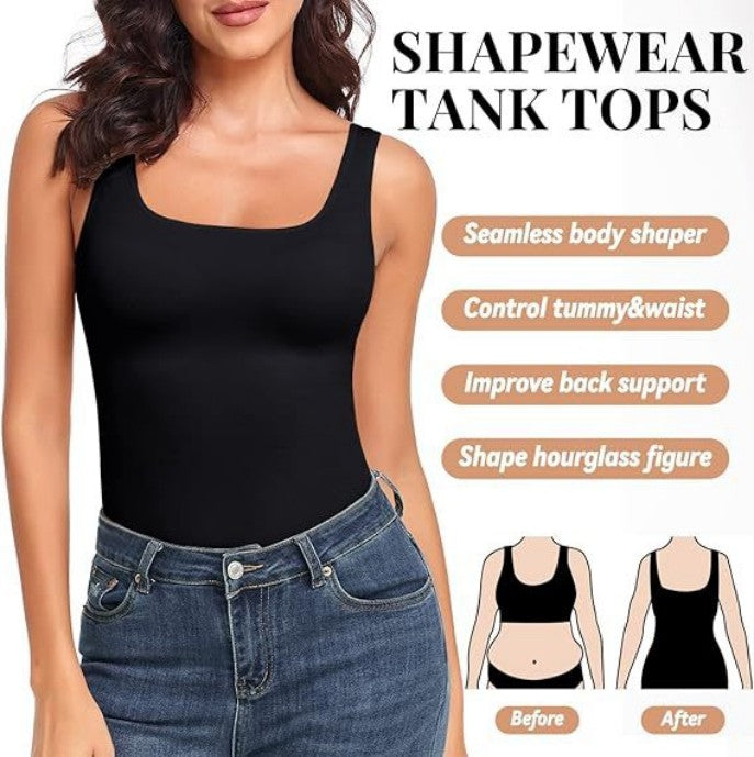 Tummy Control Femme Formewear Tank Tops Seamless Square Neck Compression Tops Slimming B