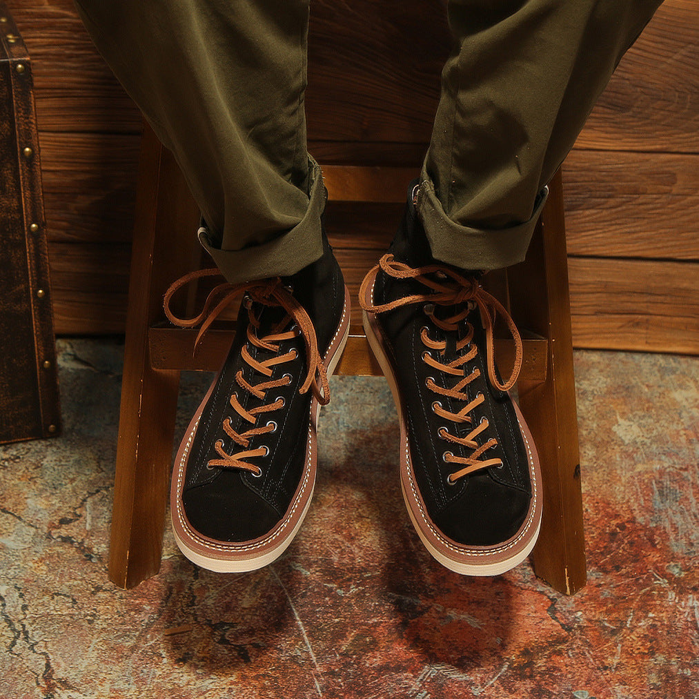 Platform Heightening Vintage Suede Breathable High-Top Work Boots