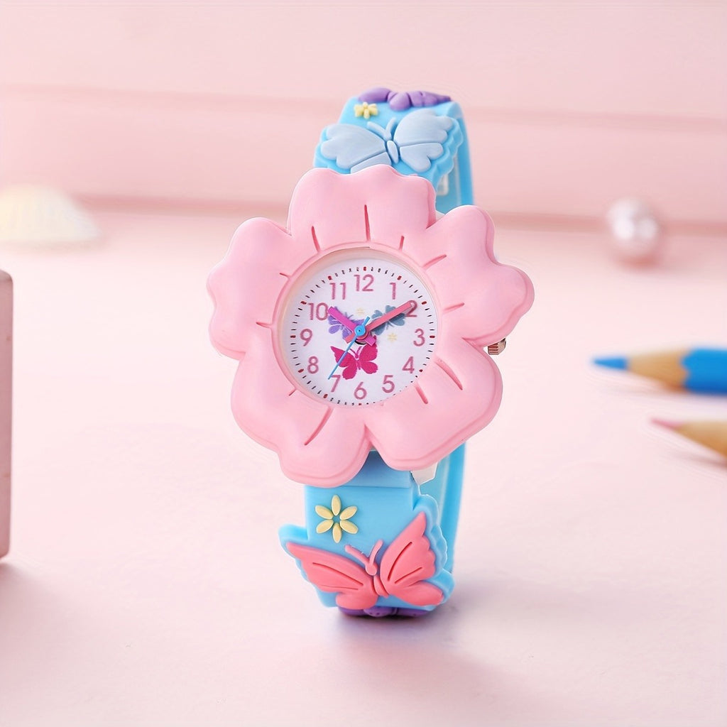 Étudiant fille Enfants Cartoon Couleur Fleurs mignon Pattern Silicone Quartz montre