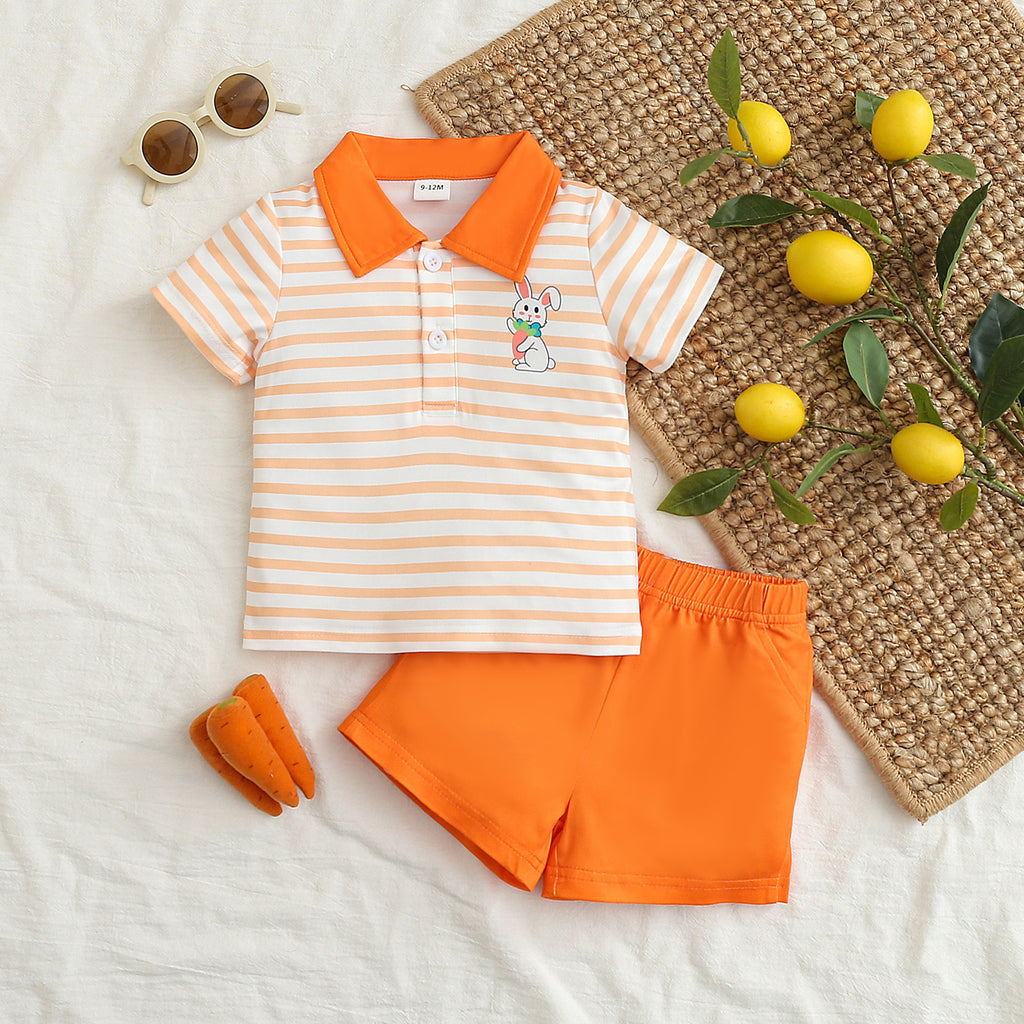 Rabbit Striped Band Short Sleeve Top and Shorts