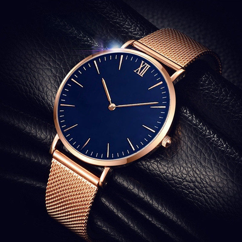 Simple classique ultra-mince romaine échelle en acier Mesh montre