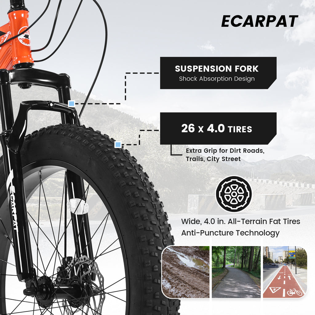 S26109 Élecony 26 pouces Fat Tire Bike Youth Full Shimano 21 Speed Mountain Bike