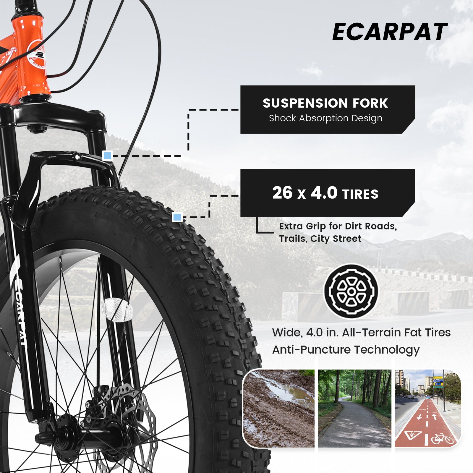 S26109 Élecony 26 pouces Fat Tire Bike Youth Full Shimano 21 Speed Mountain Bike