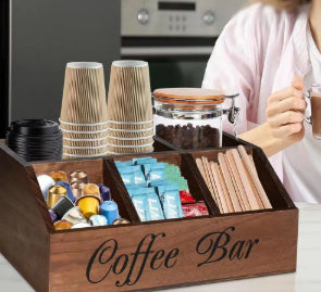 Organisateur de bureau de la boîte de rangement de café en réseau en bois