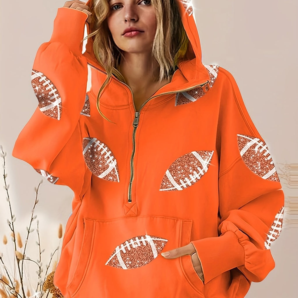 Football impression numérique Hoodie avec manches longues Et une fermeture éclair