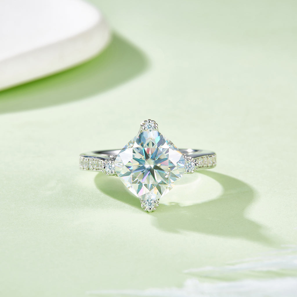 S925 Argent Sterling 4.0ct Princess Cut Moissanite Anneau 9.0mm D Couleur VVS1 4-Prong Pave US