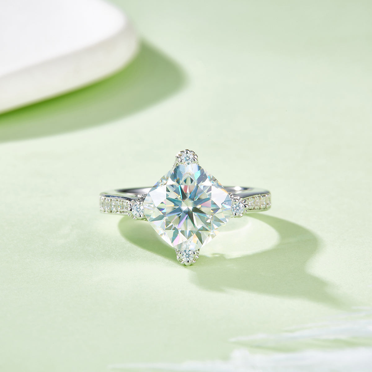 S925 Argent Sterling 4.0ct Princess Cut Moissanite Anneau 9.0mm D Couleur VVS1 4-Prong Pave US