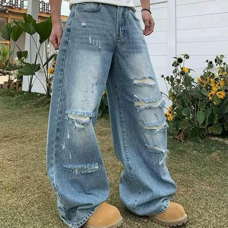 Jeans retro lavés détraqués pour hommes