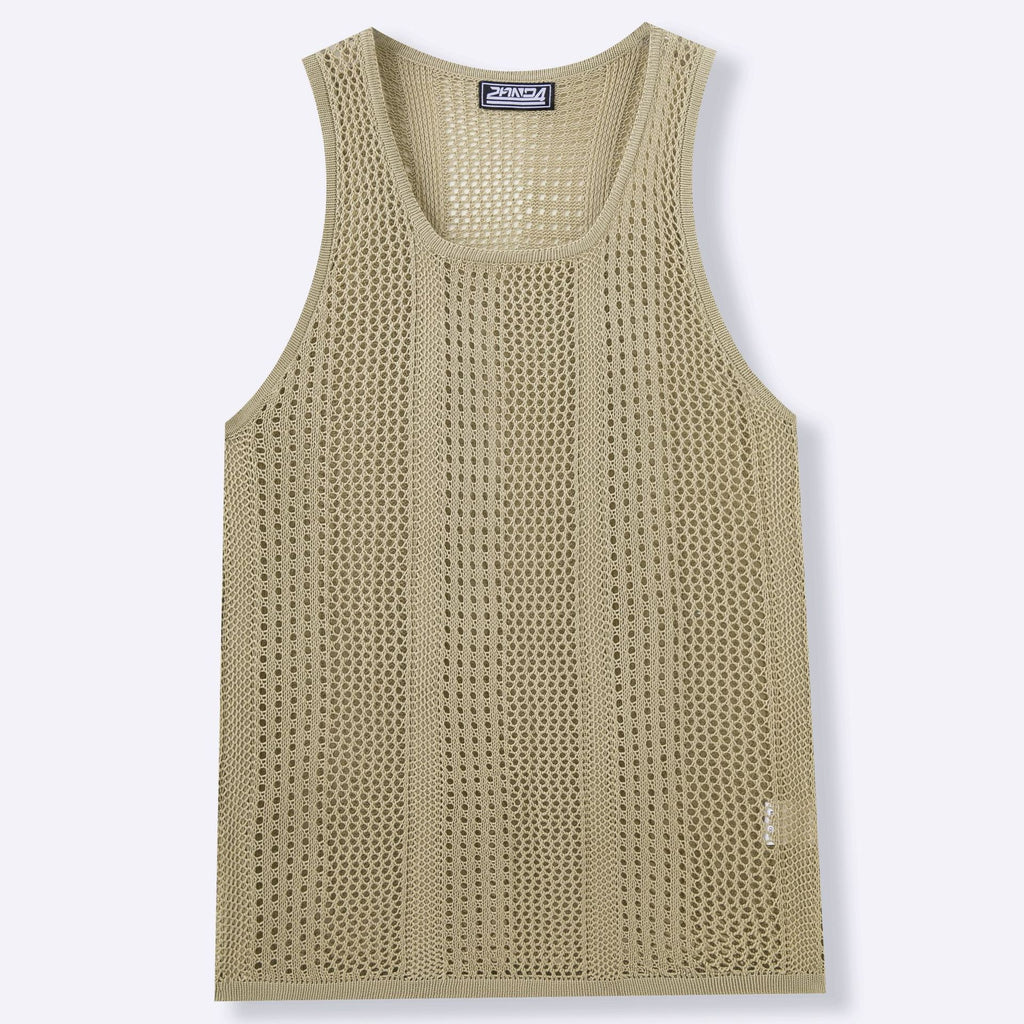 Été hommes sans manches Knit Hollow-out Deep U-Neck Casual Tank Top
