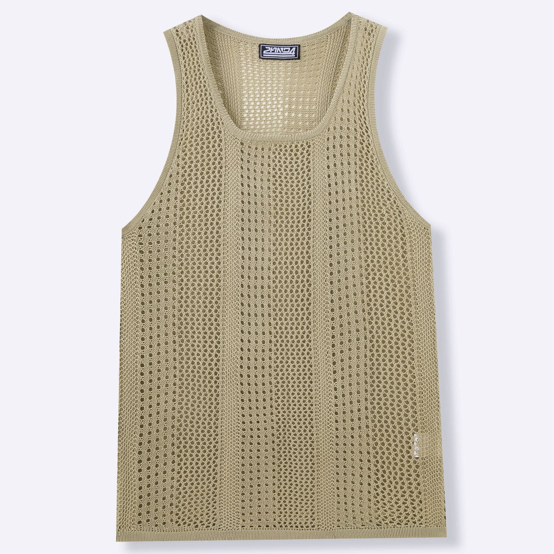 Été hommes sans manches Knit Hollow-out Deep U-Neck Casual Tank Top