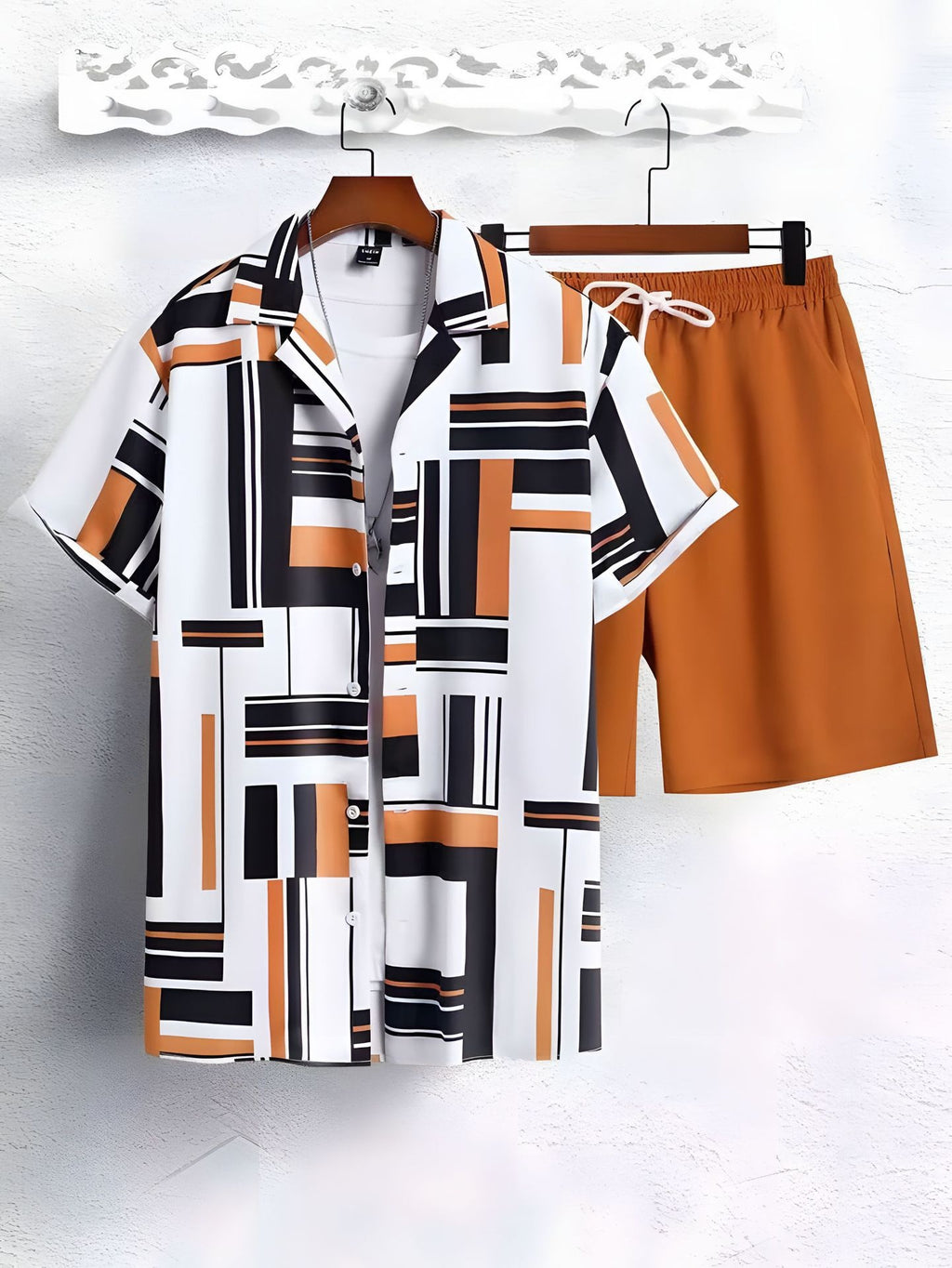Ensemble de chemises pour hommes noir et blanc à rayures hawaïennes