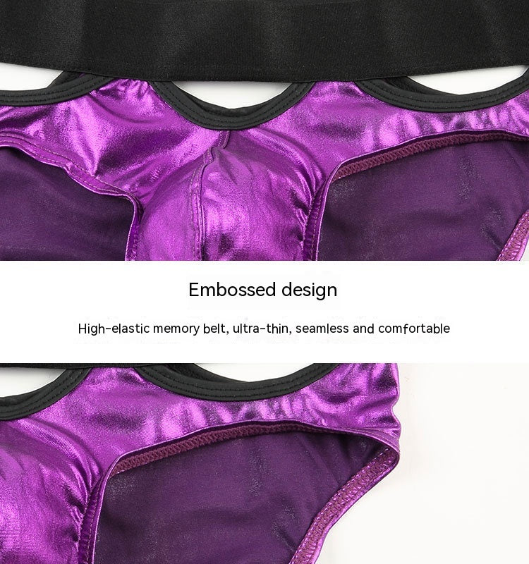 Bronzing Brevet Cuir Glossy Hollow Stage Performance Briefs