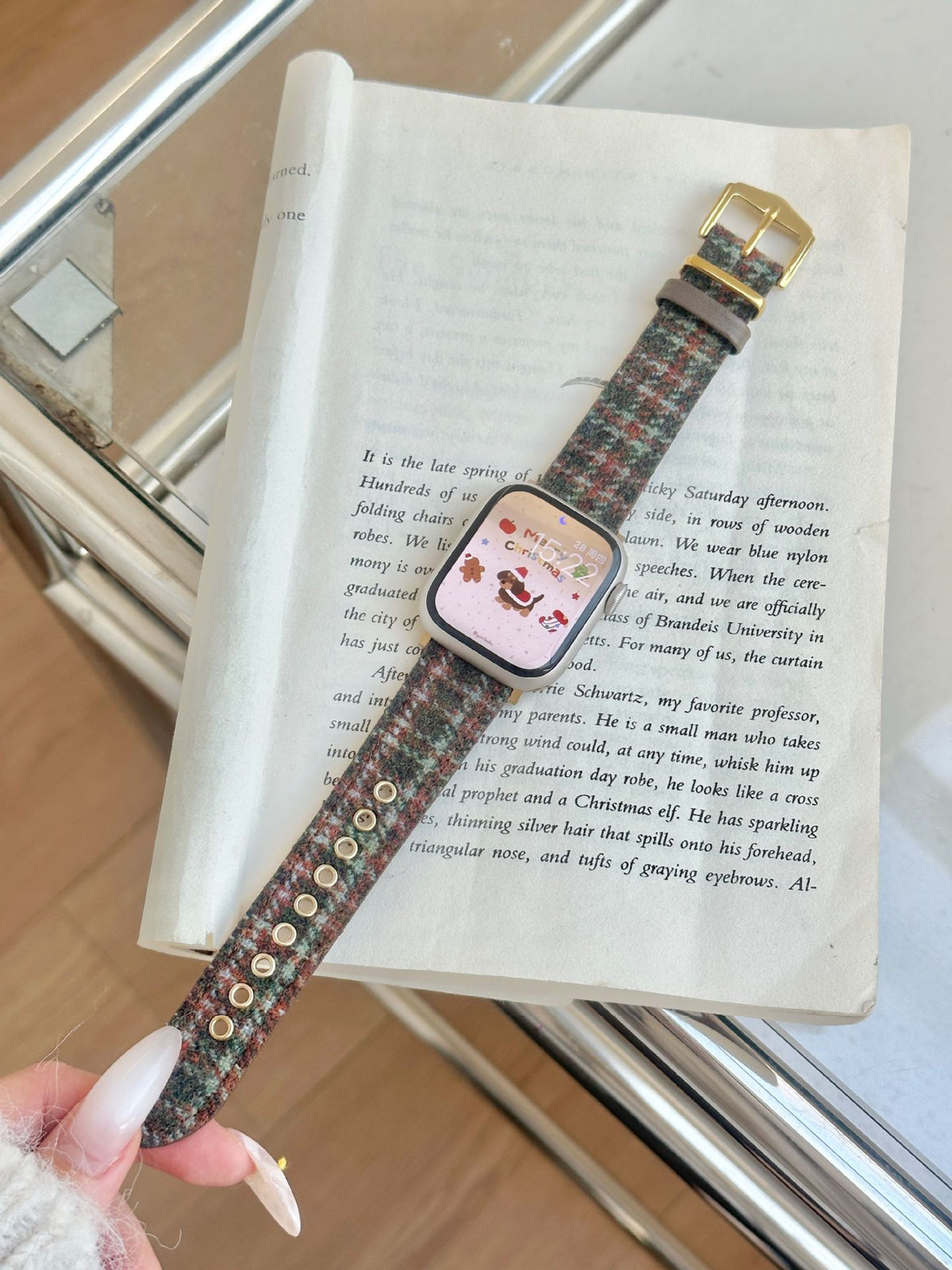 Bracelet de montre en laine et cuir pour Noël
