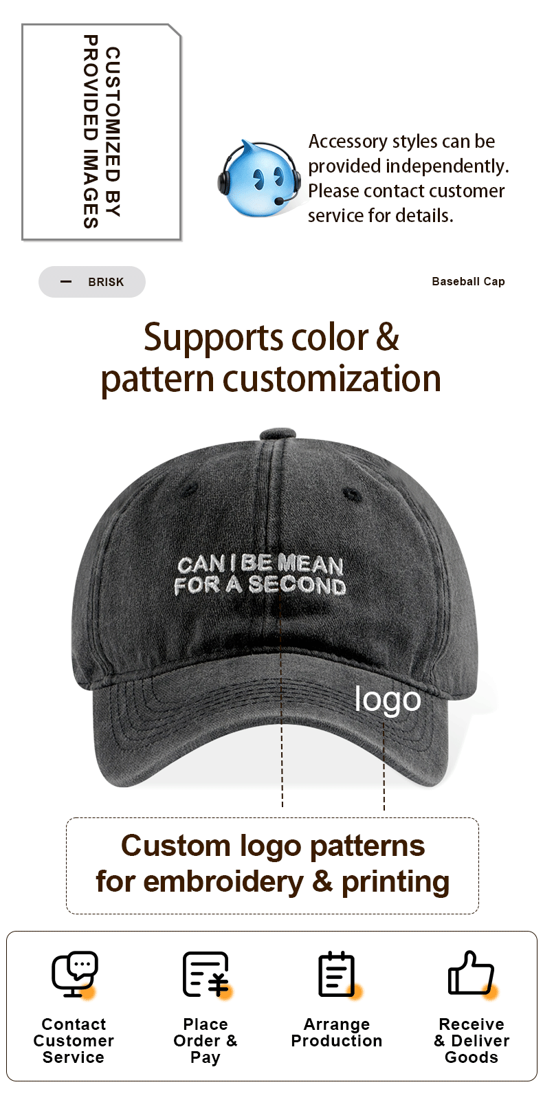 Casquette de baseball en coton lavé de la marine avec une citation en sassy