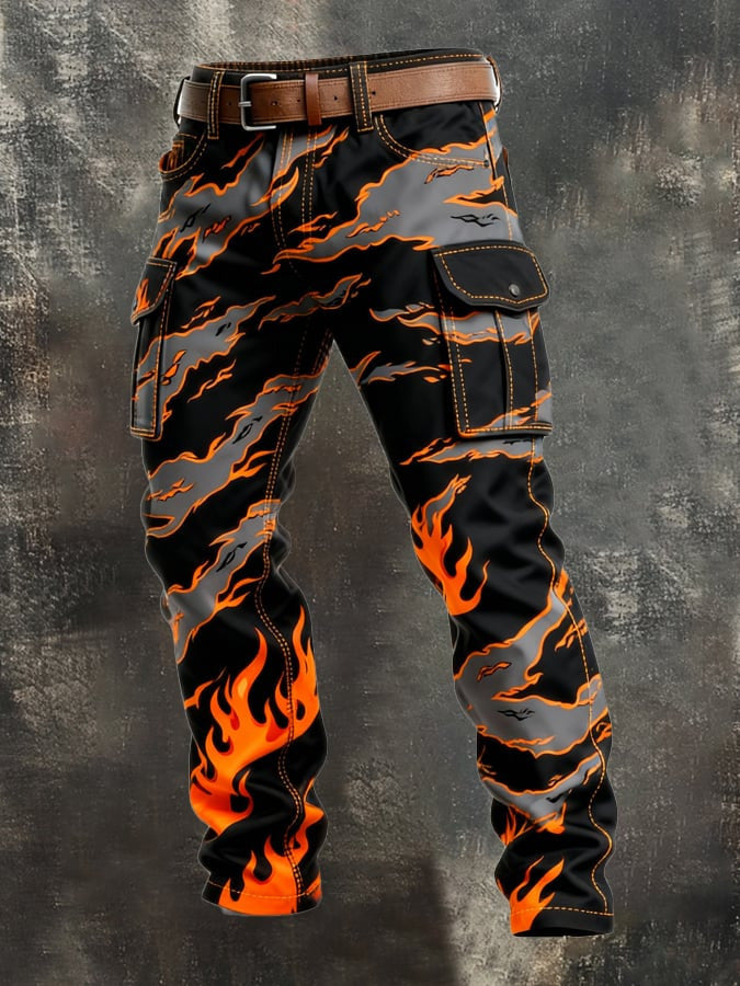 Vintage gris camouflage numérique pantalons de fret pour les hommes de poche multi Flap T