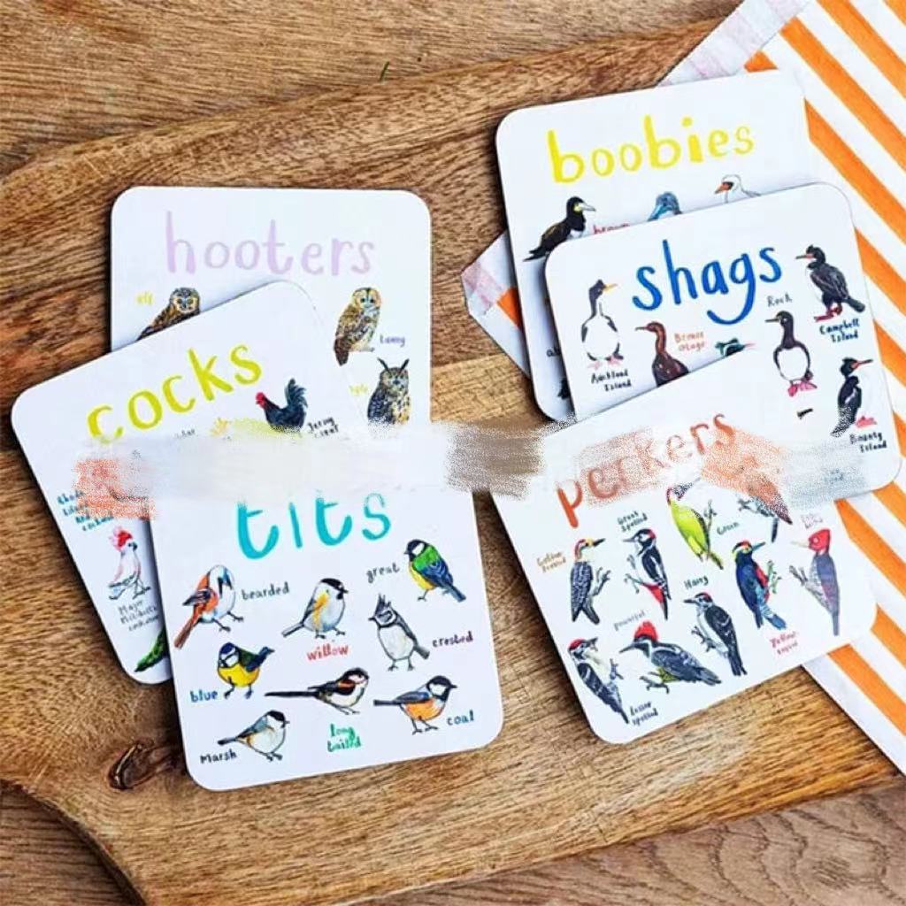 Sous-verres de pun d'oiseau Fun Square Boissons sous-verre pour enfants Tapis de coupe en bois et PVC Accueil Kitch
