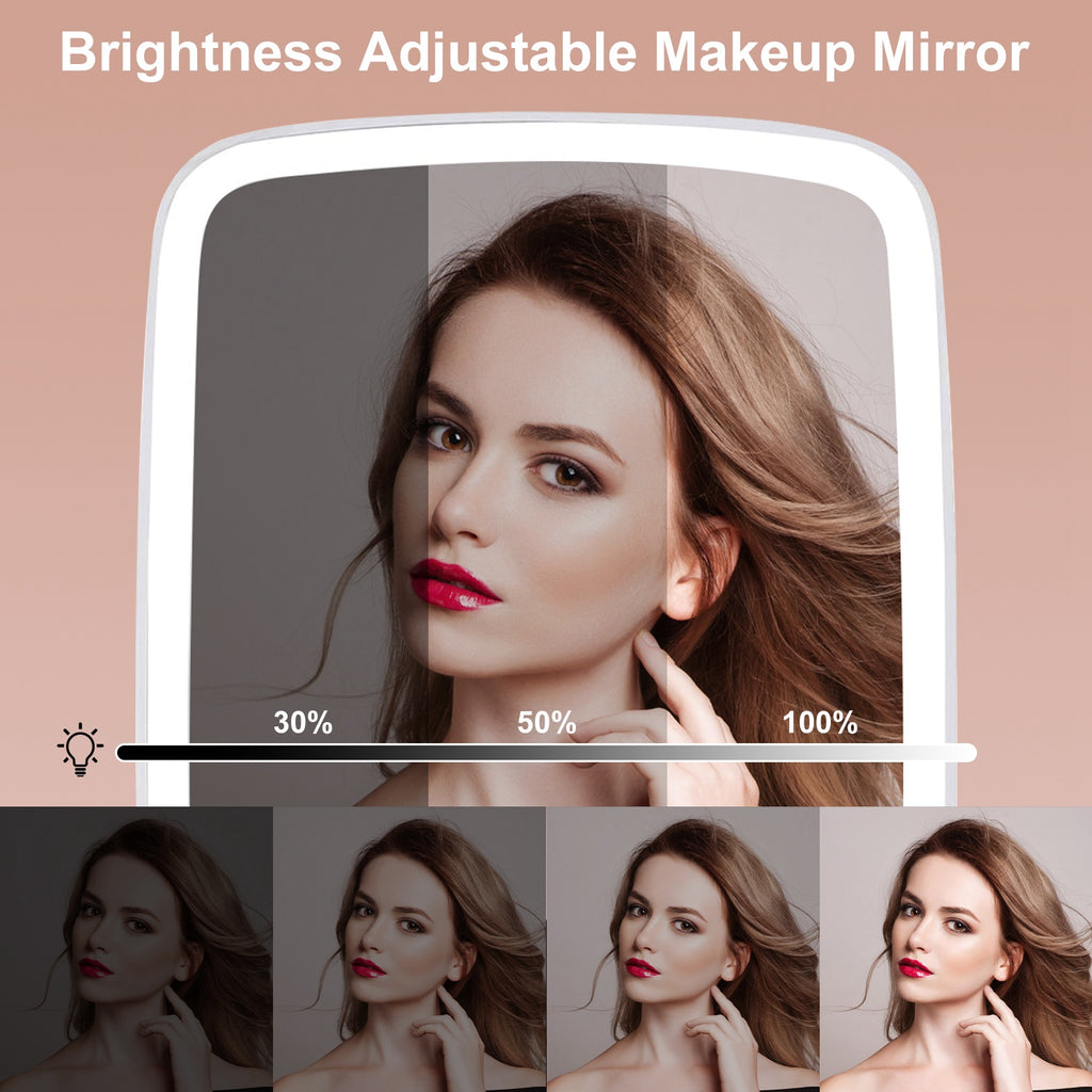 1Pc 5.98x8.62 en miroir de maquillage éclairé miroir de bureau de vanité petit miroir LED avec 3 col de lumière