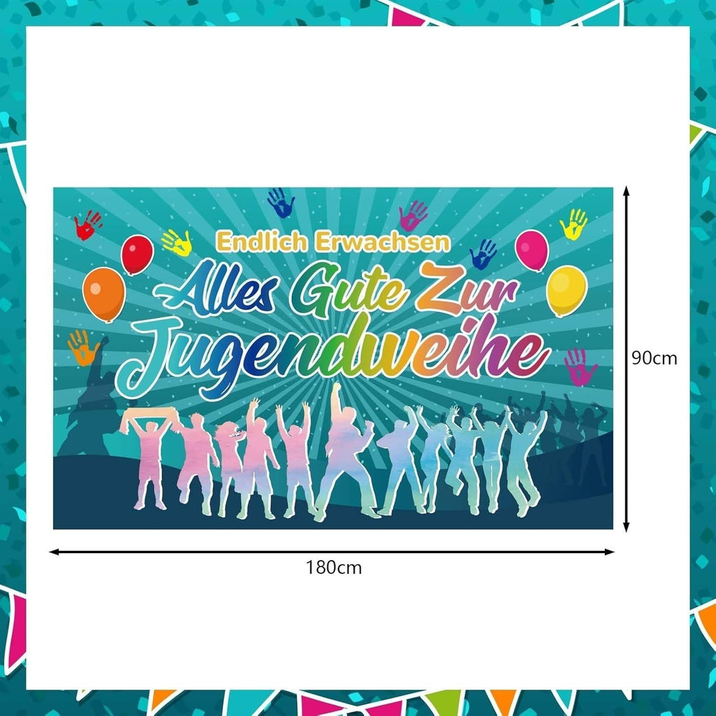 ?Bonne initiation pour les jeunes : Bannière en bleu - Décoration festive et assortiment de fournitures pour fêtes