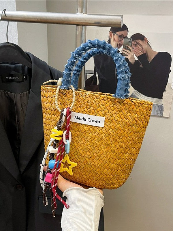 Bloc de couleur Minimalist Straw Beach Bag Wicker Panier