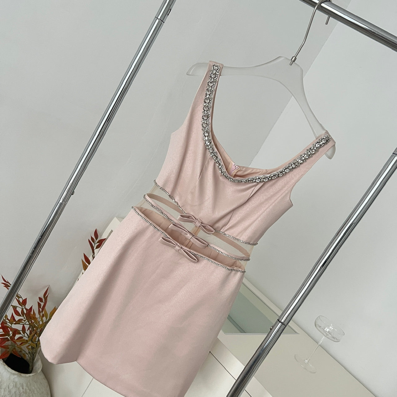 Robe de Cocktail de Demoiselle d'honneur sans manches Col de Strass Bow